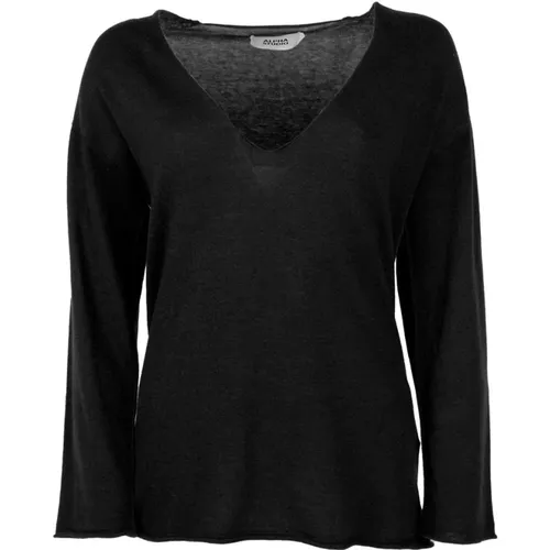 Schwarzer Baumwoll V-Ausschnitt Pullover , Damen, Größe: XS - Alpha Studio - Modalova