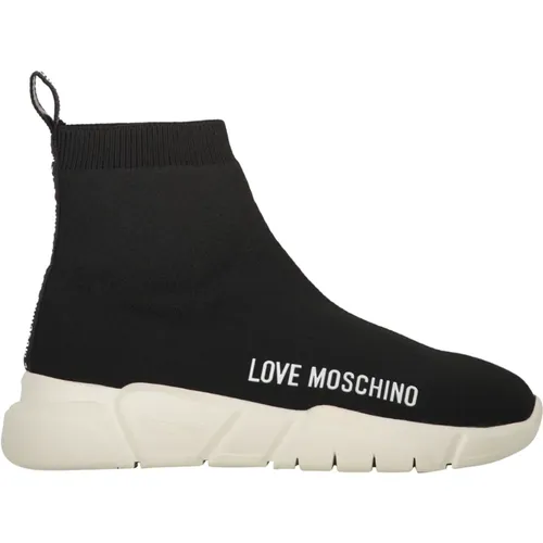 Gestrickte sockenartige Sneakers mit Logodetail , Damen, Größe: 35 EU - Love Moschino - Modalova