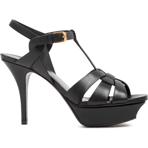 Leather Stiletto Sandals , female, Sizes: 5 1/2 UK, 6 1/2 UK - Saint Laurent - Modalova