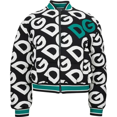 Black Padded Jacket with Allover Logo , female, Sizes: S - Dolce & Gabbana - Modalova