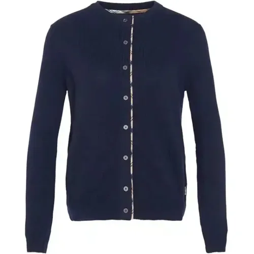 Blaue Crewneck Strickpullover mit Tartan-Details , Damen, Größe: 5XL - Barbour - Modalova