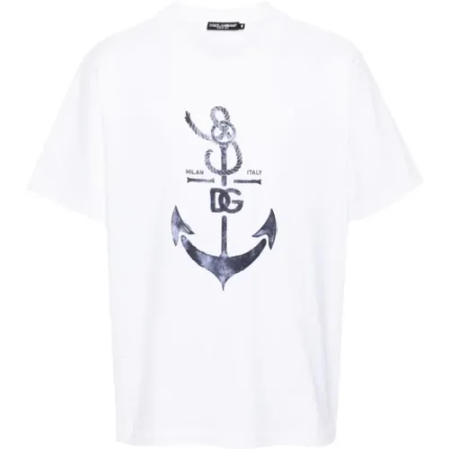 Ankerdruck Baumwoll T-Shirt , Herren, Größe: M - Dolce & Gabbana - Modalova