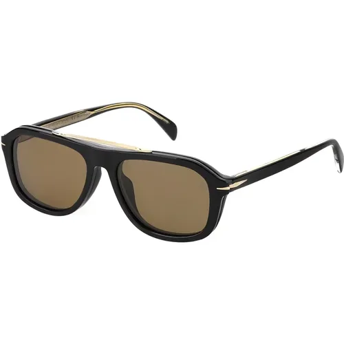 Schwarze/Braune Clip-On Sonnenbrille,David Beckham Sonnenbrille,DB 7006/G/Cs Sonnenbrille in Braun Horn/Blau Clip-On - Eyewear by David Beckham - Modalova