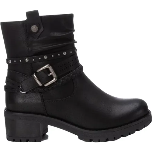 Schwarze Stiefel mit Reißverschluss und Metall-Details , Damen, Größe: 41 EU - Refresh - Modalova