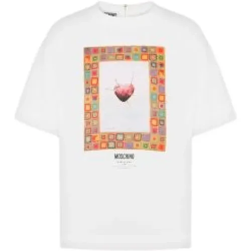 Satin Heart of Wool Heart Print T-Shirt , Damen, Größe: XS - Moschino - Modalova