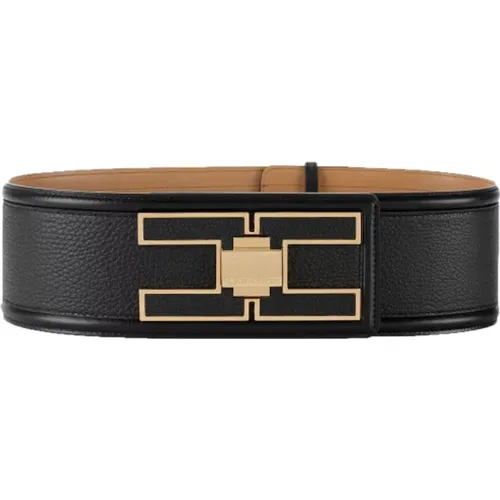 Leather Belt with Gold Logo , female, Sizes: L - Elisabetta Franchi - Modalova