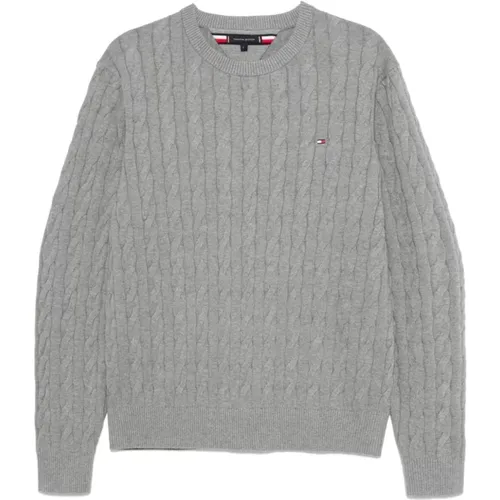 Heather Grey Cable Knit Sweater , Herren, Größe: S - Tommy Hilfiger - Modalova