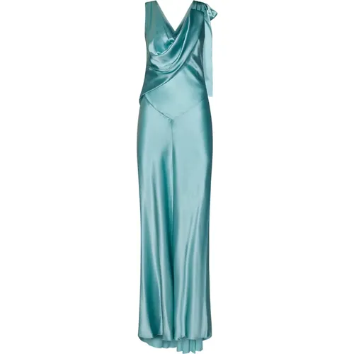 Aquamarine Satin Draped Neckline Dress , female, Sizes: M, S - alberta ferretti - Modalova