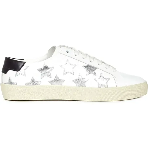 Weiße Ledersneakers mit Metallsternen , Damen, Größe: 36 1/2 EU - Saint Laurent - Modalova