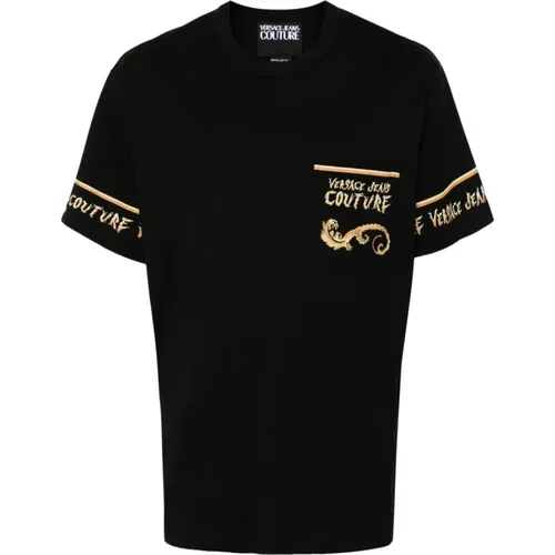 Schwarze T-Shirts und Polos ***cv,Barockmuster Kurzarm T-shirt - Versace Jeans Couture - Modalova