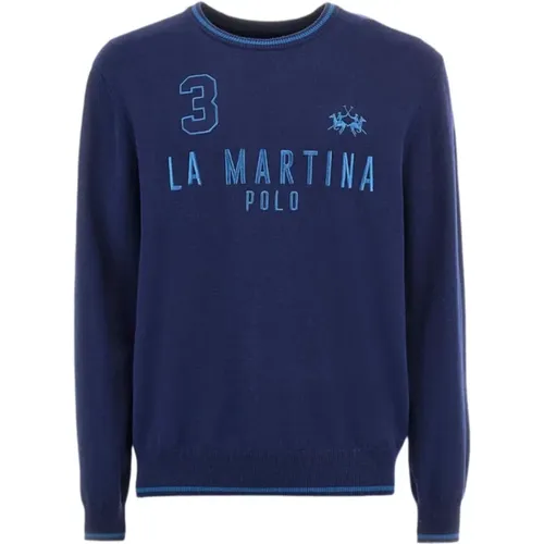 Blauer Herrenpullover mit Frontlogo-Buchstaben , Herren, Größe: M - LA MARTINA - Modalova