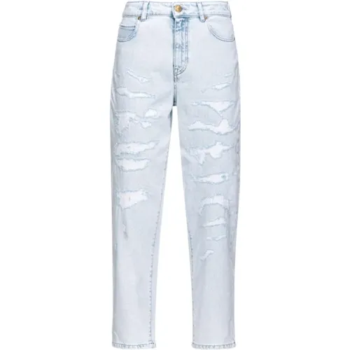 Light Distressed Mom-Fit Jeans , female, Sizes: W28, W26, W27 - pinko - Modalova