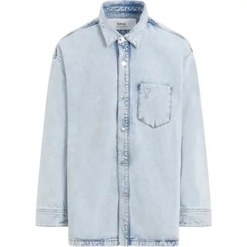 Bleached Cotton Denim Shirt , male, Sizes: L - Ami Paris - Modalova
