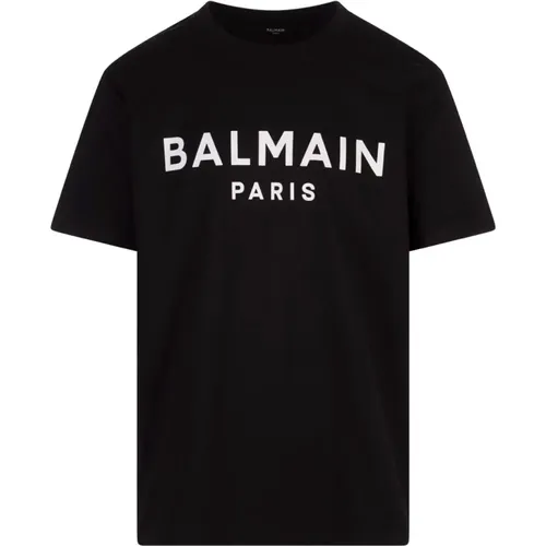 Schwarzes T-Shirt mit Paris-Print , Herren, Größe: M - Balmain - Modalova