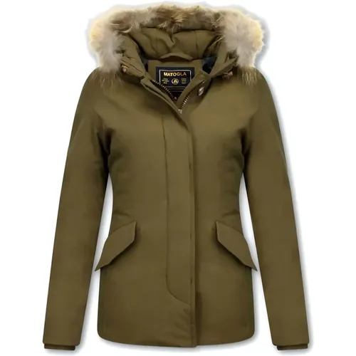 Fur Coat with Large Fur Collar - Wooly Jacket Short - 5898G , female, Sizes: S, L, XL, XS - Matogla - Modalova