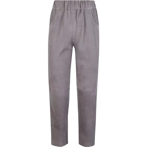 Grey Suede Trousers with Elastic Waist , female, Sizes: 3XS, 2XS - Via Masini 80 - Modalova