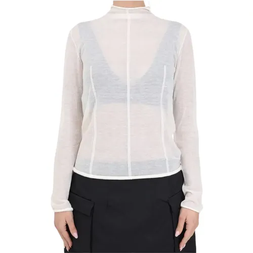Weiße Pullover mit hohem Kragen und besticktem Detail , Damen, Größe: M - Calvin Klein Jeans - Modalova
