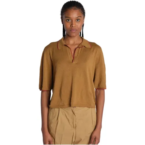 Camel Linen Polo Shirt Dress , female, Sizes: XS - Momoni - Modalova