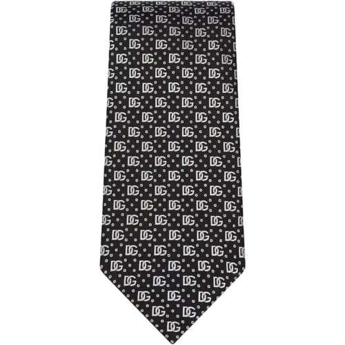 Schwarze Seidenjacquard-Krawatten mit Logo - Dolce & Gabbana - Modalova