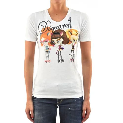 Damen T-Shirt mit Grafischem Druck , Damen, Größe: XS - Dsquared2 - Modalova