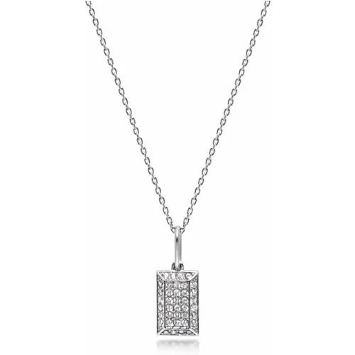 Silver CZ Tag Necklace , female, Sizes: ONE SIZE - Nialaya - Modalova