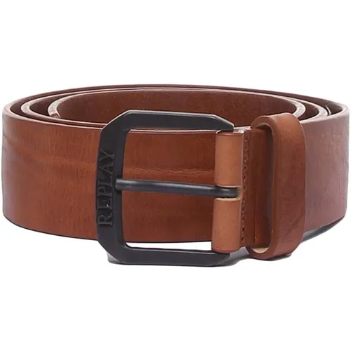 Classic Leather Belt in Tan , male, Sizes: 90 CM - Replay - Modalova