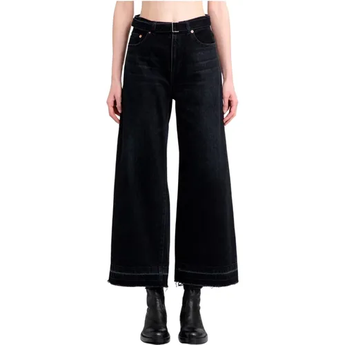 Blackwashed Denim High-Waisted Wide Leg Pants , female, Sizes: XS - Sacai - Modalova