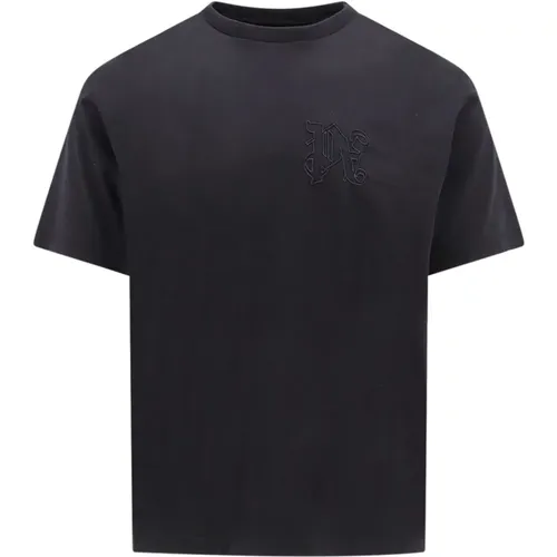 Besticktes Logo Baumwoll-T-Shirt , Herren, Größe: XL - Palm Angels - Modalova