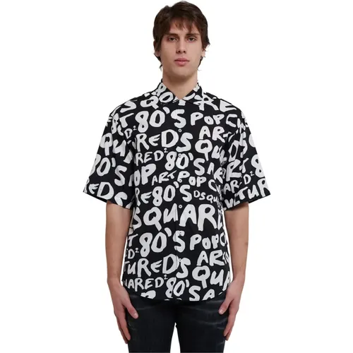 Cotton Shirt with Contrasting Logo , male, Sizes: L, M - Dsquared2 - Modalova