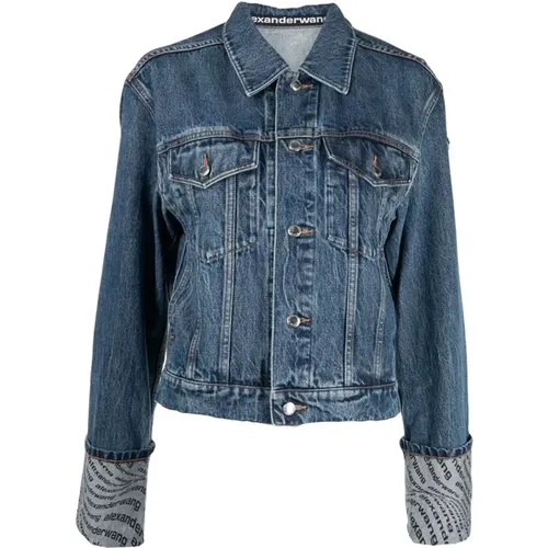 Washed Denim Jacket with Logo Print , female, Sizes: M - alexander wang - Modalova