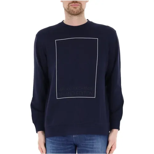 Logo Baumwoll-Sweatshirt - Blau Rundhals , Herren, Größe: 2XL - Armani Exchange - Modalova