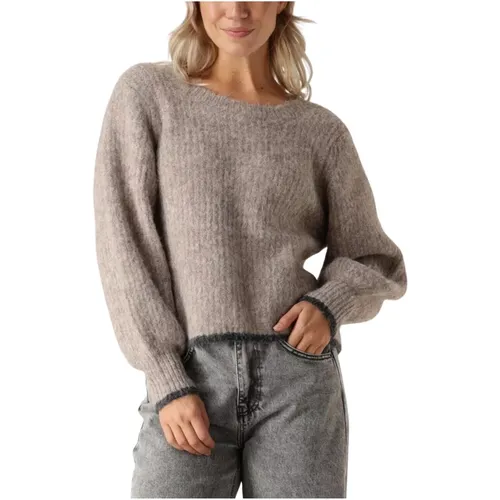 Grauer Rippstrickpullover mit Schleifendetail , Damen, Größe: L - Co'Couture - Modalova