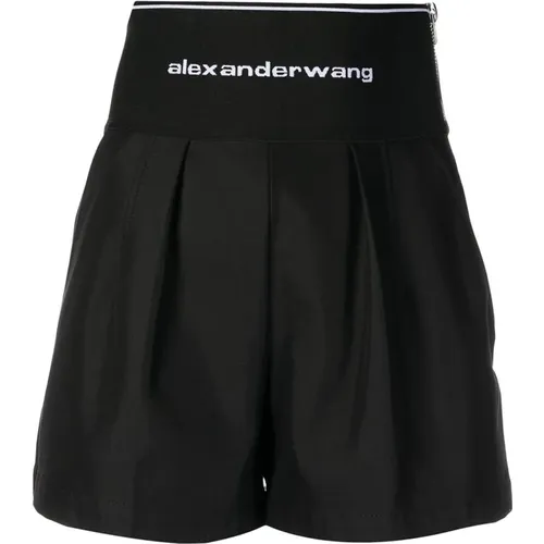 Schwarze Logo Tailleband Safari Shorts , Damen, Größe: L - alexander wang - Modalova