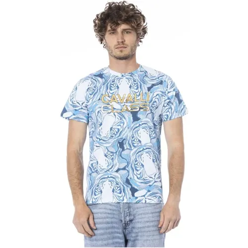 Fantasy Print T-Shirt Blau , Herren, Größe: L - Cavalli Class - Modalova