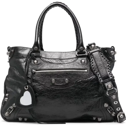 Schwarze Genarbte Leder Tote Tasche - Balenciaga - Modalova