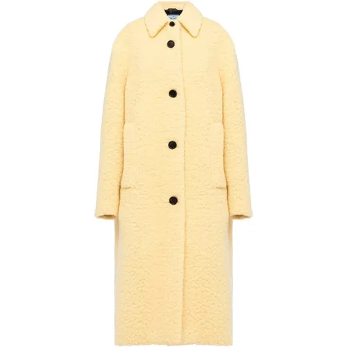 Wool Blend Coat with Pointed Collar and Button Closure , female, Sizes: S, XS - Prada - Modalova