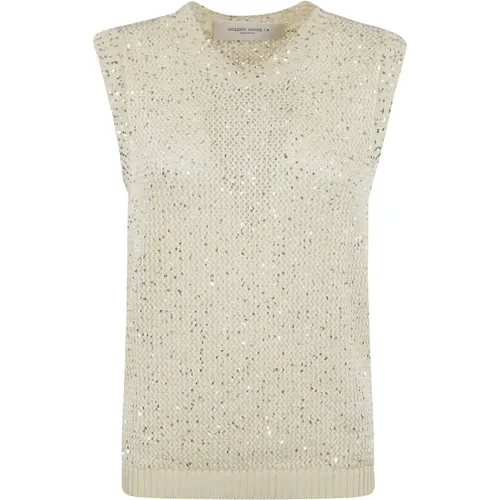 Pailletten Mesh Tank Top , Damen, Größe: M - Golden Goose - Modalova