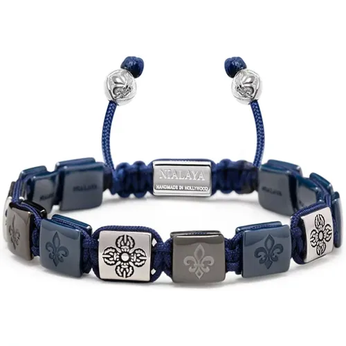 Men`s Ceramic Flatbead Bracelet in Blue and Silver , male, Sizes: XL, S, L, M, 2XL - Nialaya - Modalova