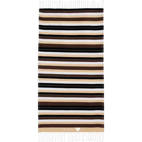 Striped Cotton Beach Towel with Fringes , female, Sizes: ONE SIZE - Twinset - Modalova