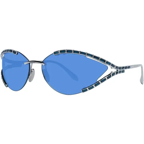 Silberne Damen Oval Sonnenbrille Blau Verlauf - Swarovski - Modalova