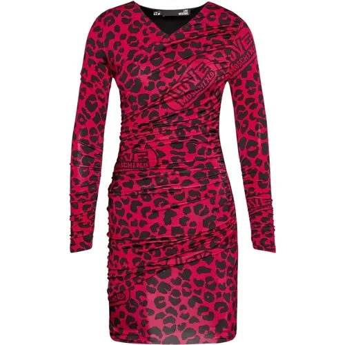 Rotes Leoparden-Textur-Kleid , Damen, Größe: XS - Love Moschino - Modalova