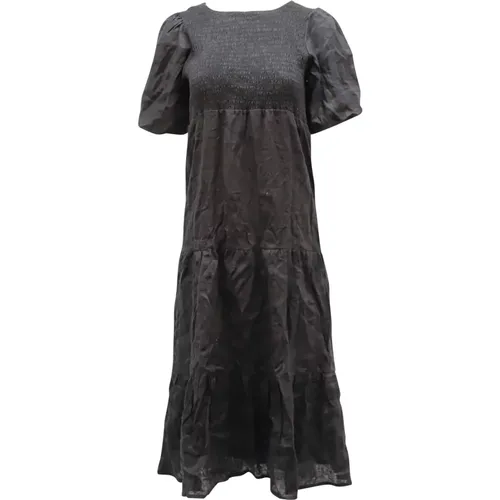 Schwarzes Rayon Midi Kleid mit Puffärmeln - Faithfull the Brand - Modalova