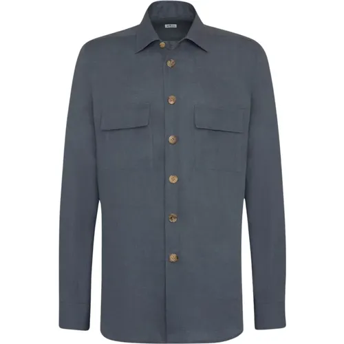 Dunkelgraues Leinen-Overshirt , Herren, Größe: 2XL - Kiton - Modalova