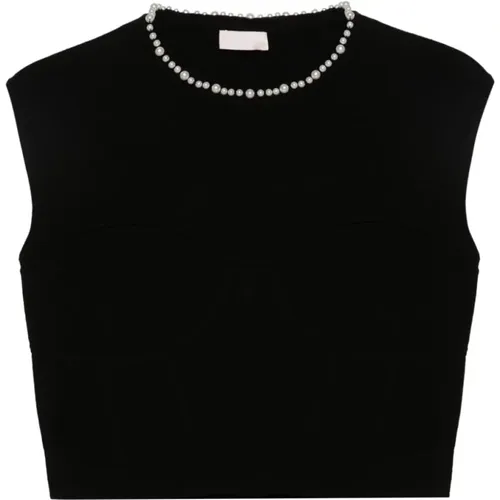Schwarzer Strickpullover mit Perlenverzierung , Damen, Größe: XS - Liu Jo - Modalova