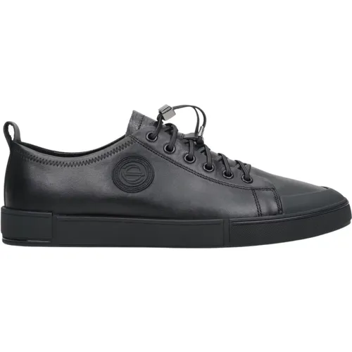 Herren Schwarze Low-Top Sneakers aus echtem Leder Er00112392 - Estro - Modalova