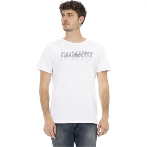 Weiße Baumwoll-T-Shirt mit Druckdetail , Herren, Größe: M - Bikkembergs - Modalova