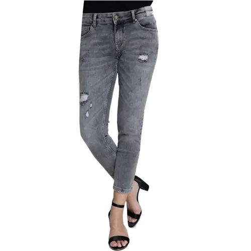 Slim-fit Grey Jeans with Vintage Details , female, Sizes: W29, W32, W24 - Zhrill - Modalova
