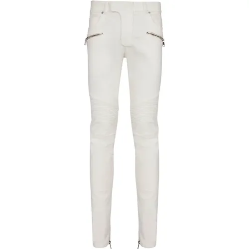 Biker-Jeans in weißem Denim - Balmain - Modalova