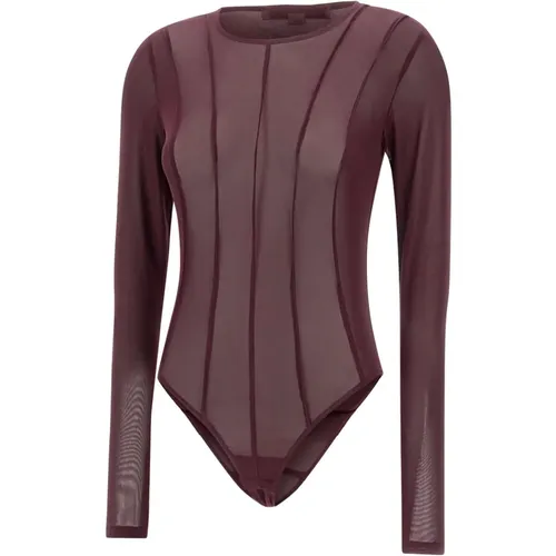 Burgunder Lycra Bodysuit mit Transparenzen , Damen, Größe: S - Remain Birger Christensen - Modalova