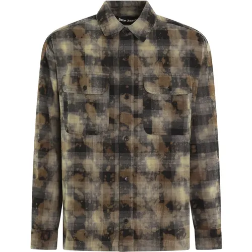 Curved Logo Check Shirt , male, Sizes: M, XL, S, L - Palm Angels - Modalova